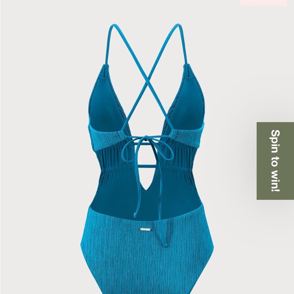 Berlook NWT Teal Textured Sexy One-Piece Swim - Cutout Back - Picture 4 of 13